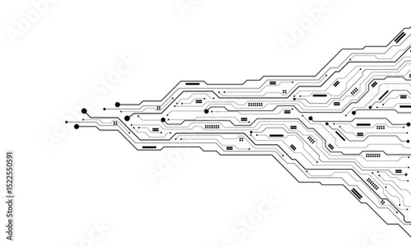 Fototapeta Abstract black circuit board technology connected lines electronics elements computer motherboard chip processor semiconductor digital on white background vector