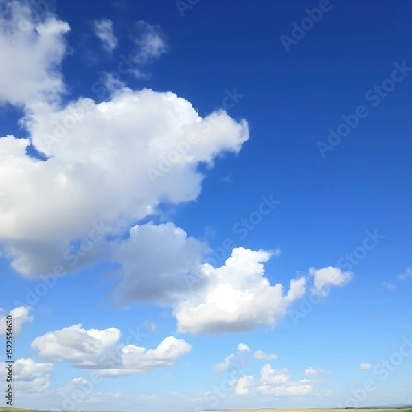 Obraz Beautiful blue sky with fluffy white clouds.