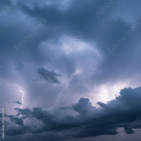 Obraz Dramatic Lightning Storm Over Dark Clouds