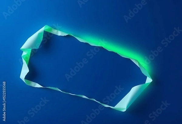 Obraz Torn paper with a green glowing edge on a blue background