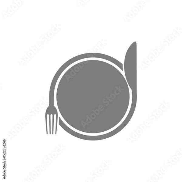 Fototapeta Plate with fork and knife restaurant menu icon isolated on white background