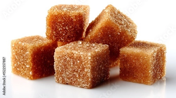 Obraz Close up of brown sugar cubes on a white surface showing detailed textures