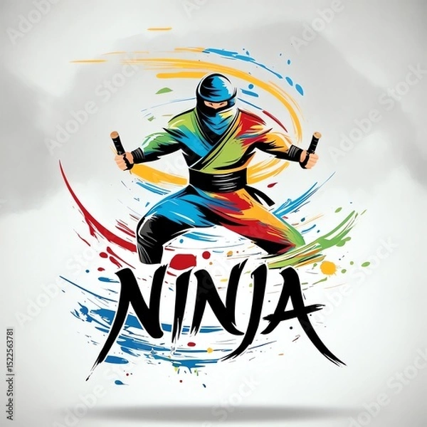 Fototapeta Colorful Ninja Warrior Action Pose