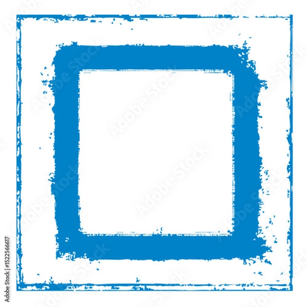Fototapeta Blue grunge vector frame. A distressed square border with a rough, textured stamp effect. Perfect for adding a modern and edgy artistic touch to photos, posts, or designs.