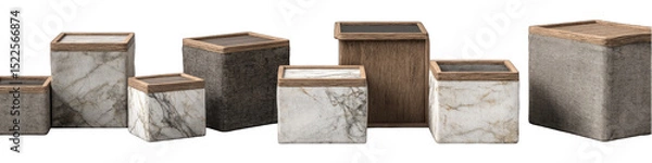 Obraz Several decorative, cube-shaped containers in marble and wood finishes