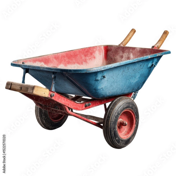 Fototapeta Vintage Blue and Red Wheelbarrow with Transparent Background