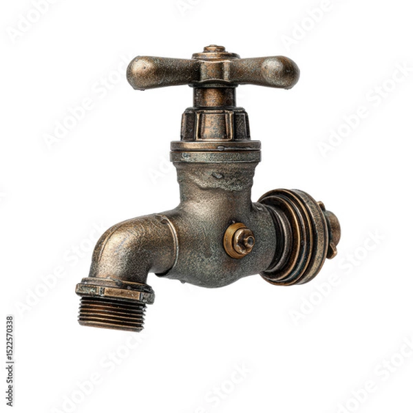 Fototapeta Vintage Brass Faucet with Handle with Transparent Background