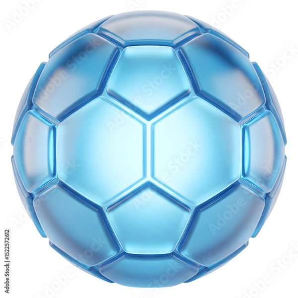 Fototapeta Blue Glass Soccer Ball 3D Render Sports Graphic Design Element