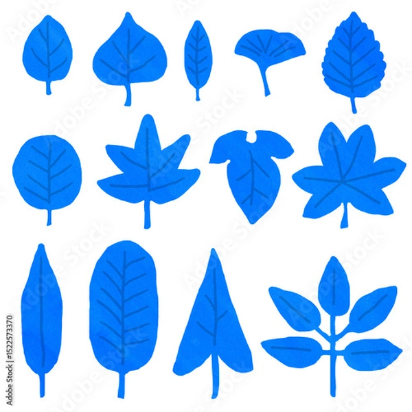 Obraz Leaf　blue　アナログ質感　フリーハンド