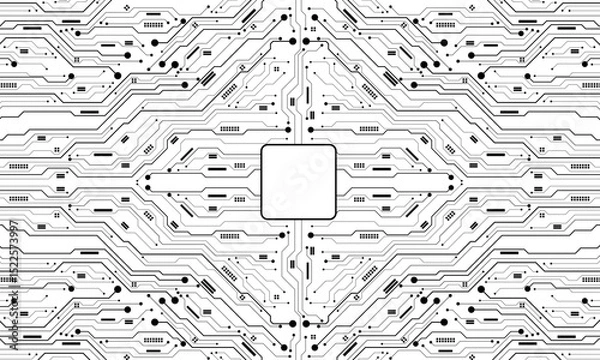 Obraz Abstract black circuit board technology connected lines electronics elements computer motherboard chip processor semiconductor digital on white background vector