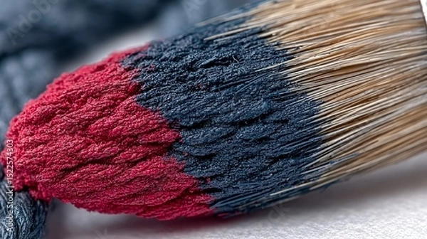 Fototapeta Close up Macro Shot of Paintbrush with Red and Black Paint