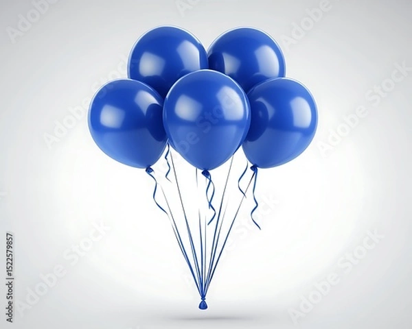 Obraz Several glossy blue balloons tied together with long ribbons