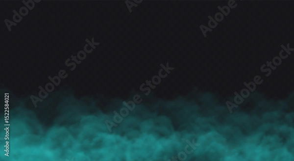 Fototapeta Blue smoke cloud on black transparent background. Fog vector effect.