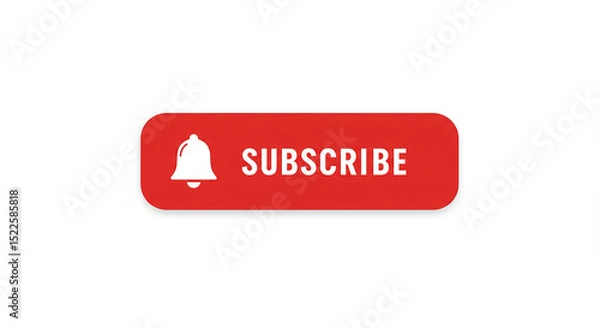 Fototapeta A red subscribe button with a bell icon on a white background asking viewers to subscribe now