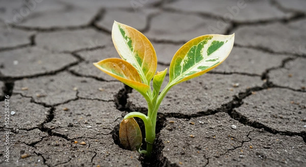 Obraz Young plant sprouting through cracked soil - symbolizing resilience and growth