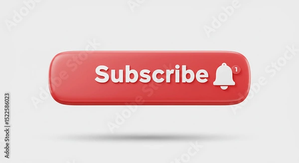 Fototapeta A red subscribe button with a bell notification icon on a white background in a digital rendering