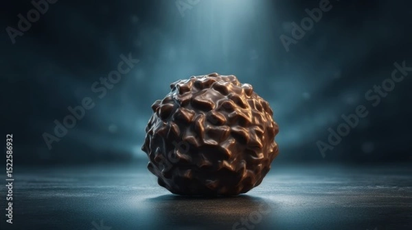 Fototapeta realistic chocolate truffle with glossy surface, cinematic lighting, on dramatic background