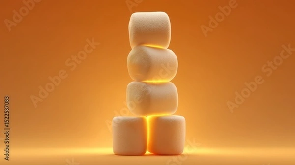 Obraz realistic marshmallow stack with toasted edges, soft glow and background depth
