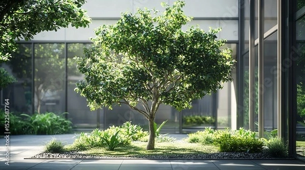 Obraz Office Building with Tree for Reducing Carbon Dioxide Emissions