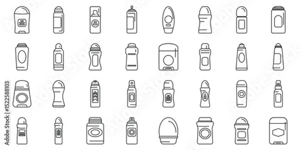 Fototapeta Antiperspirant bottles icons set. Outline illustrations of various deodorant container designs