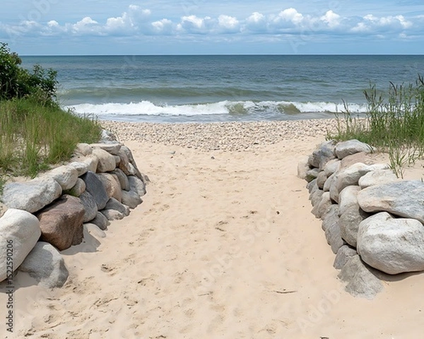Obraz A sandy path leading to a beautiful beach and ocean view