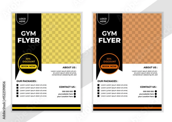 Obraz Bodybuilding fitness gym flyer poster design template. Gym/ fitness flyer template, social media post, web banner with clean and modern layout.Gym flyer design template. Flyer, social media post .