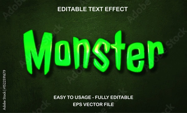Fototapeta Monster Text, Editable Text Effect glossy Green typeface, movie text style