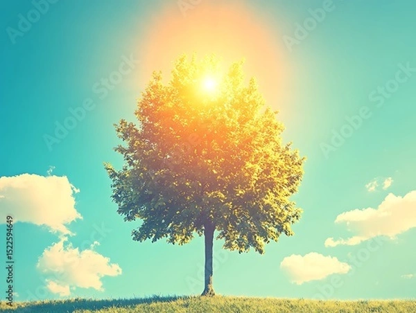 Obraz A solitary tree stands basking in the bright sunlight overhead