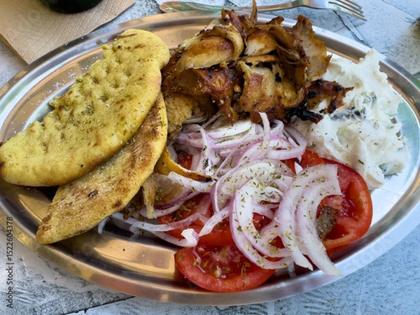 Obraz Greek gyros with tzatziki and freshly baked bread