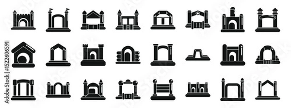 Fototapeta Inflatable bouncy house icons set. Set of castle and archway icons in different styles