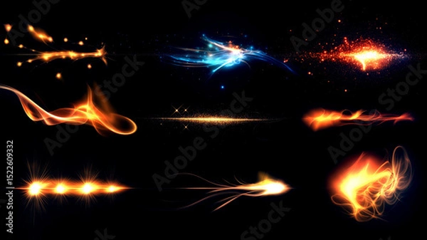 Fototapeta Isolated abstract glows on black background