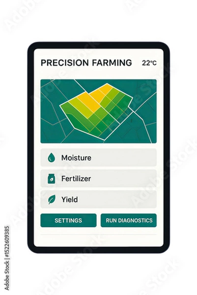 Fototapeta Cut out digital tablet with mobile app of precision farming