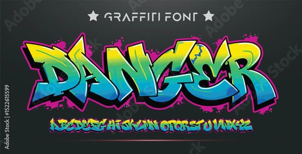 Fototapeta Danger, Graffiti font text effect, spray and street text style 
