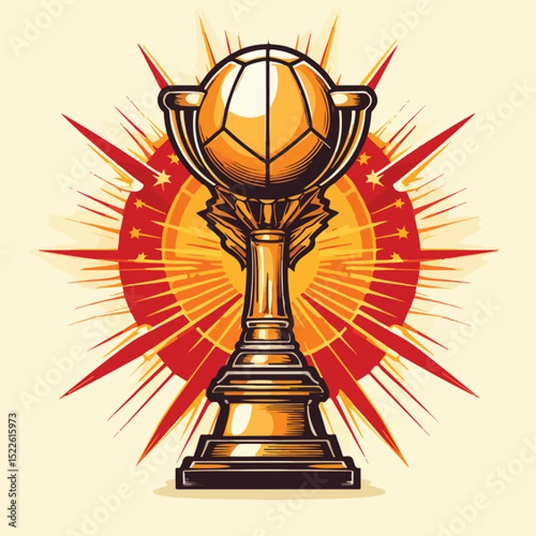 Obraz Professional Basketball Trophy Cup with Elegant Red Lines Stock Vector Illustration