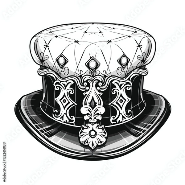 Obraz Traditional Bavarian Hat Cap in Black and White Vector Illustration for Design Projects