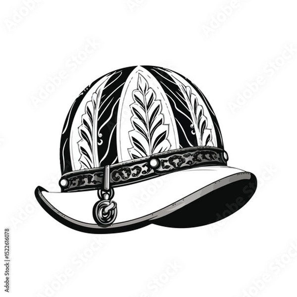 Obraz Authentic Bavarian Hat Cap in Black and White Vector Illustration for Design Projects