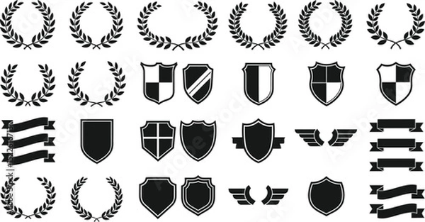 Obraz Laurel Wreath, Shield, Wing & Ribbon Vector Set - Heraldry, Awards, Logos & Branding Elements