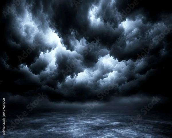 Obraz Dark moody scene depicts dense clouds over a water surface