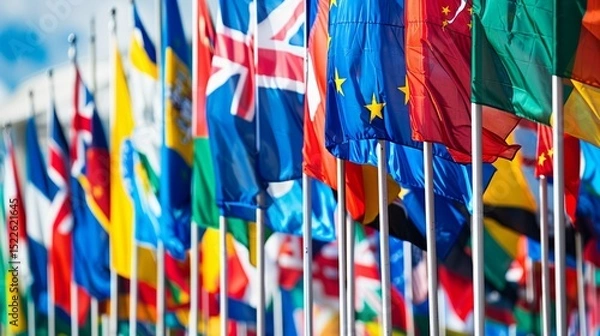 Obraz A colorful display of international flags representing global business opportunities and unity