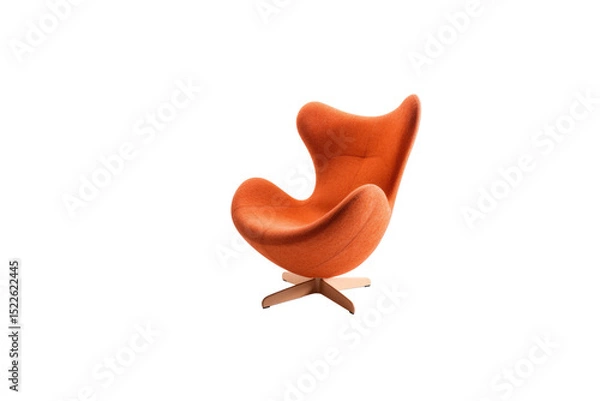 Fototapeta A comfortable orange egg chair with a wooden base, perfect for relaxation. background removed