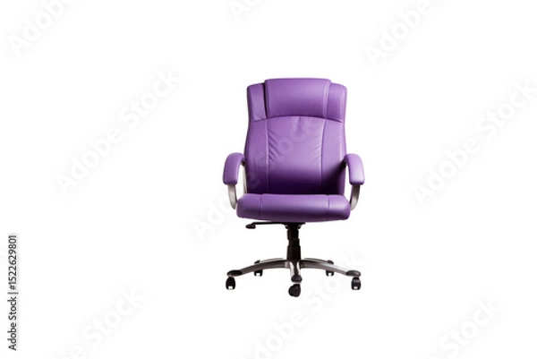Fototapeta Purple leather office chair with wheels, isolated on a transparent background. background removed