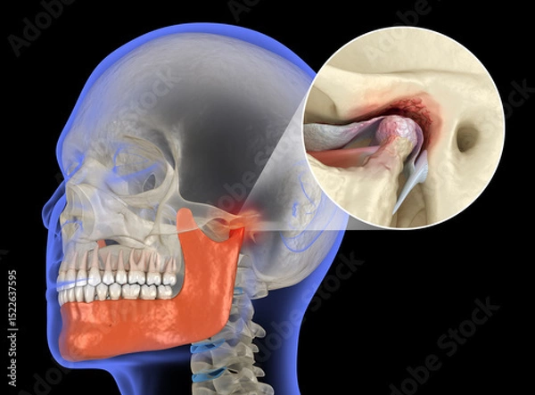Obraz Temporomandibular joints arthritis and dislocated articular disc. Medical 3D illustration.