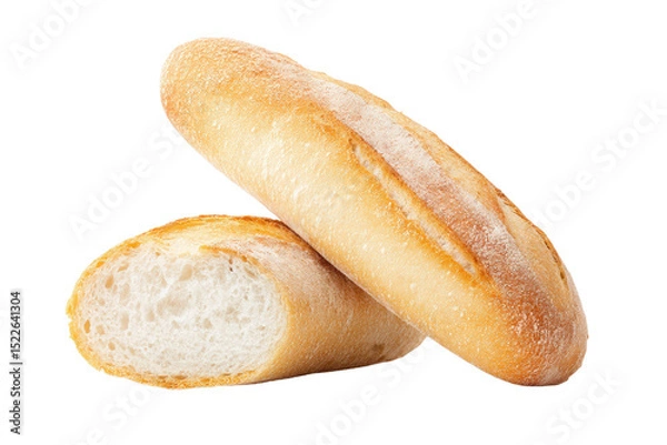 Fototapeta Two freshly baked baguettes on black background, cut out