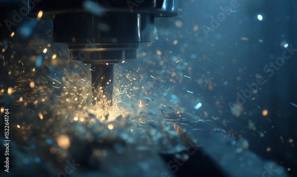 Fototapeta Machining sparks frozen mid-air around a drill bit