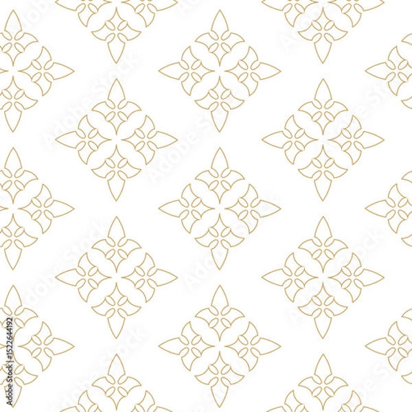 Obraz Abstract geometric pattern with crosses, stripes, lines. Seamless vector background. White and gold ornament. Modern reticulated graphic design.