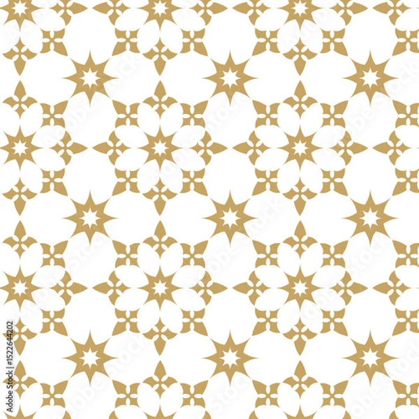 Obraz Abstract geometric pattern with crosses, stripes, lines. Seamless vector background. White and gold ornament. Modern reticulated graphic design.