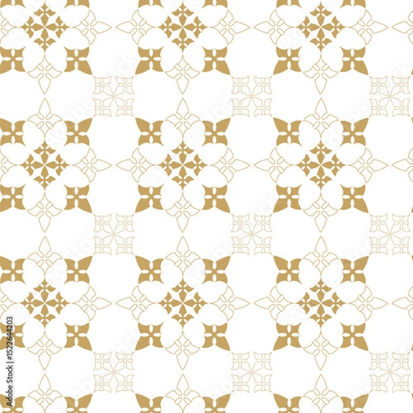 Obraz Abstract geometric pattern with crosses, stripes, lines. Seamless vector background. White and gold ornament. Modern reticulated graphic design.