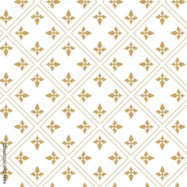 Obraz Abstract geometric pattern with crosses, stripes, lines. Seamless vector background. White and gold ornament. Modern reticulated graphic design.