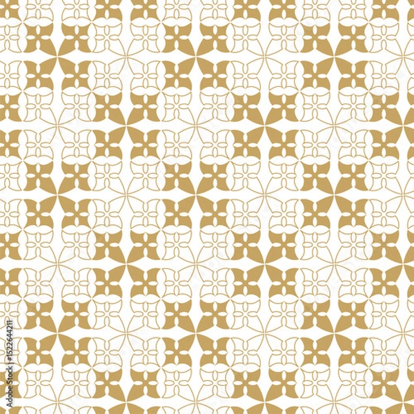 Obraz Abstract geometric pattern with crosses, stripes, lines. Seamless vector background. White and gold ornament. Modern reticulated graphic design.