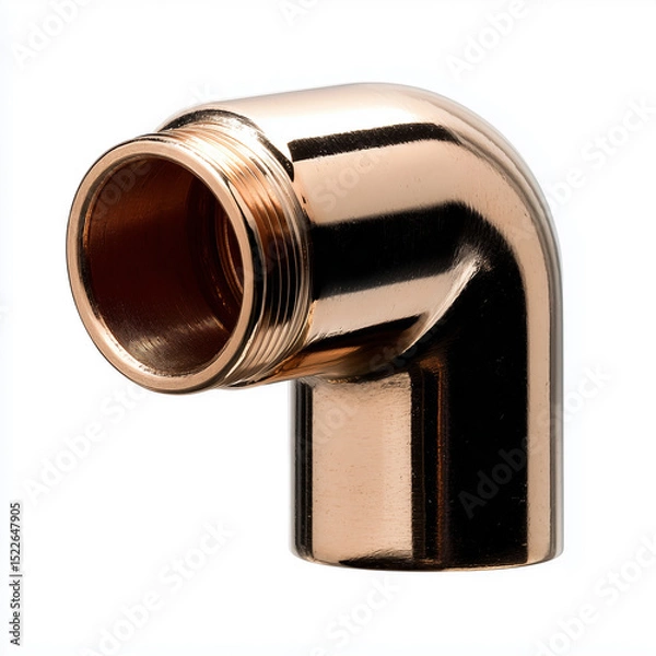 Fototapeta Shiny copper pipe fitting with threaded end ideal for plumbing installations or repairs